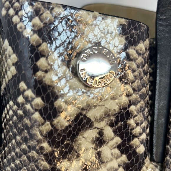 Orciani Snakeskin Print Patent Leather Tote Double Zip Shoulder Bag Italy - Picture 3 of 15
